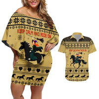 Horse Lover Christmas Christmas Couples Matching Off Shoulder Short Dress and Hawaiian Shirt Xmas Holiday Patterns - Wonder Print Shop