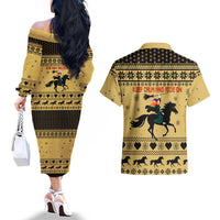 Horse Lover Christmas Christmas Couples Matching Off The Shoulder Long Sleeve Dress and Hawaiian Shirt Xmas Holiday Patterns - Wonder Print Shop