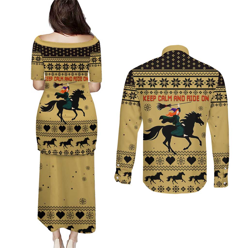 Horse Lover Christmas Christmas Couples Matching Puletasi and Long Sleeve Button Shirt Xmas Holiday Patterns - Wonder Print Shop