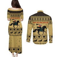 Horse Lover Christmas Christmas Couples Matching Puletasi and Long Sleeve Button Shirt Xmas Holiday Patterns - Wonder Print Shop