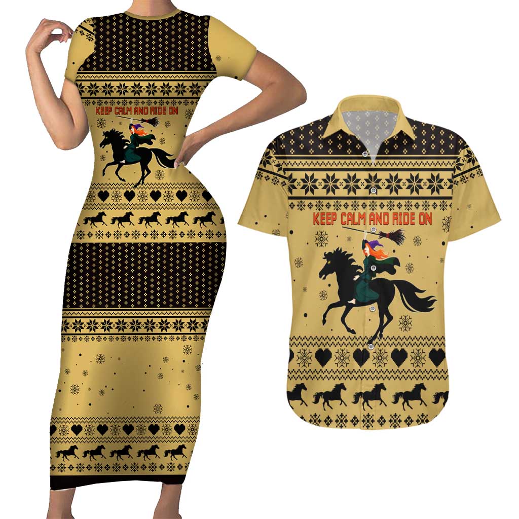 Horse Lover Christmas Christmas Couples Matching Short Sleeve Bodycon Dress and Hawaiian Shirt Xmas Holiday Patterns - Wonder Print Shop