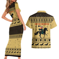 Horse Lover Christmas Christmas Couples Matching Short Sleeve Bodycon Dress and Hawaiian Shirt Xmas Holiday Patterns - Wonder Print Shop