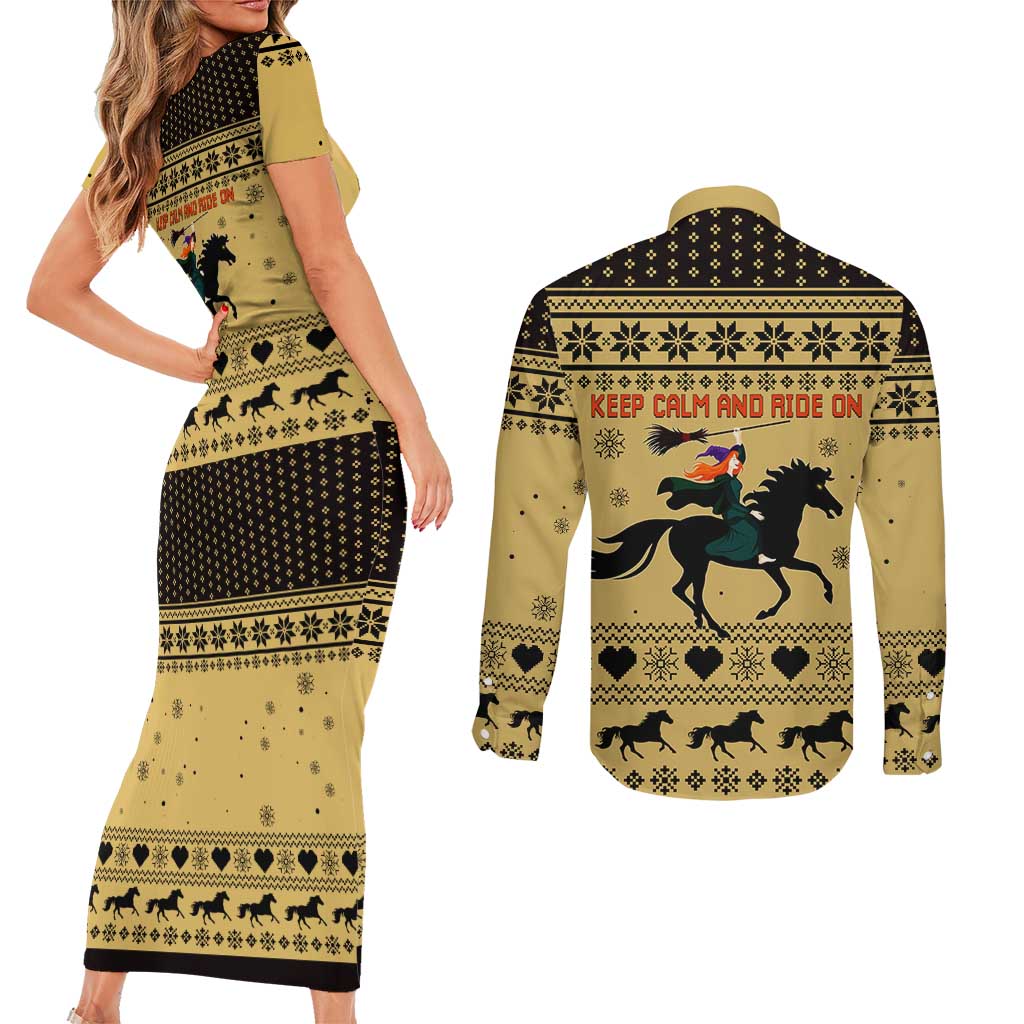 Horse Lover Christmas Christmas Couples Matching Short Sleeve Bodycon Dress and Long Sleeve Button Shirt Xmas Holiday Patterns - Wonder Print Shop