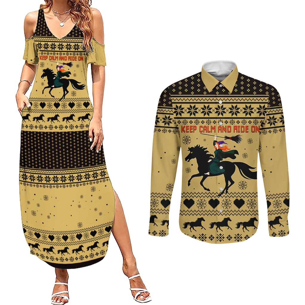 Horse Lover Christmas Christmas Couples Matching Summer Maxi Dress and Long Sleeve Button Shirt Xmas Holiday Patterns - Wonder Print Shop