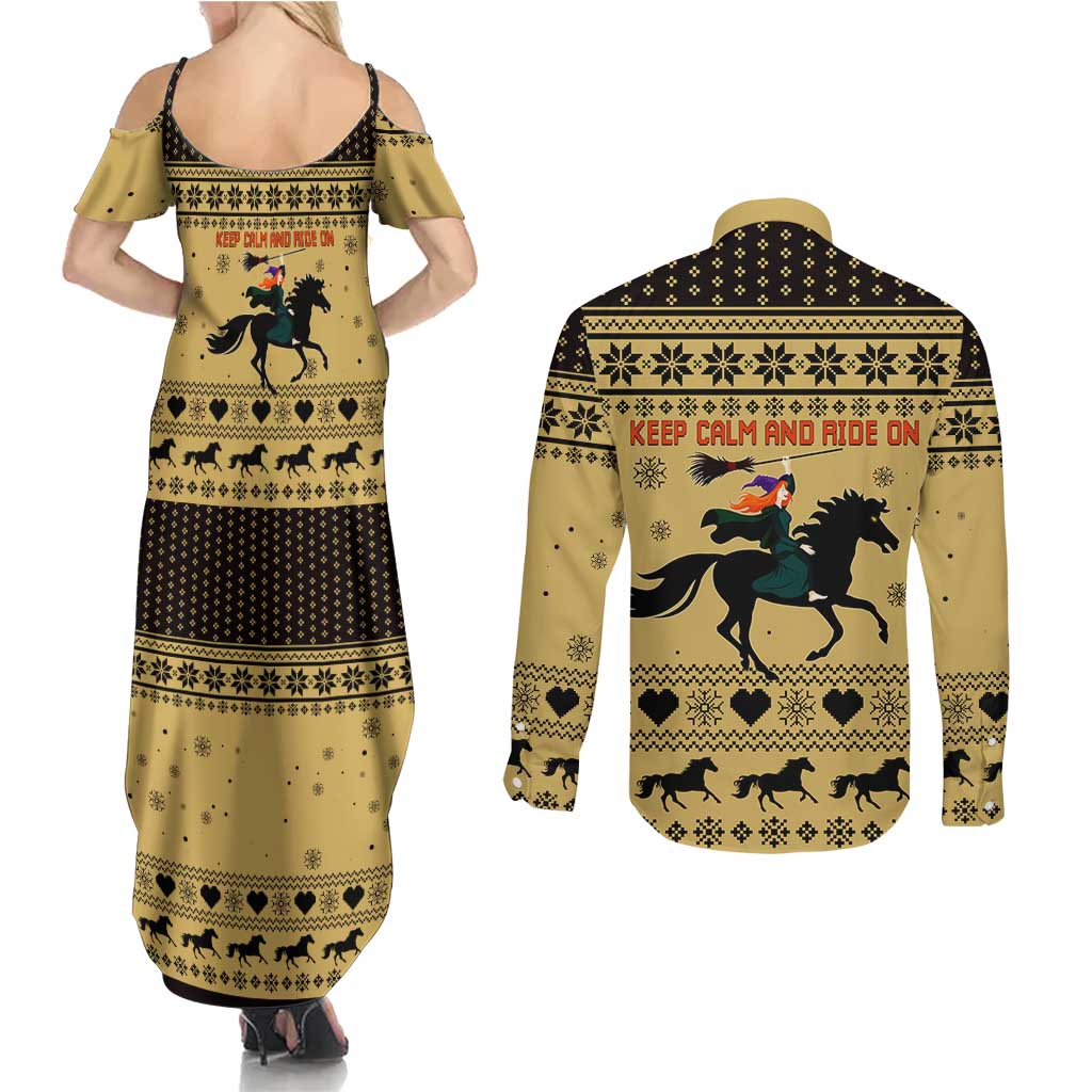 Horse Lover Christmas Christmas Couples Matching Summer Maxi Dress and Long Sleeve Button Shirt Xmas Holiday Patterns - Wonder Print Shop