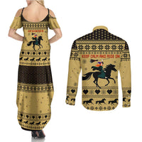 Horse Lover Christmas Christmas Couples Matching Summer Maxi Dress and Long Sleeve Button Shirt Xmas Holiday Patterns - Wonder Print Shop