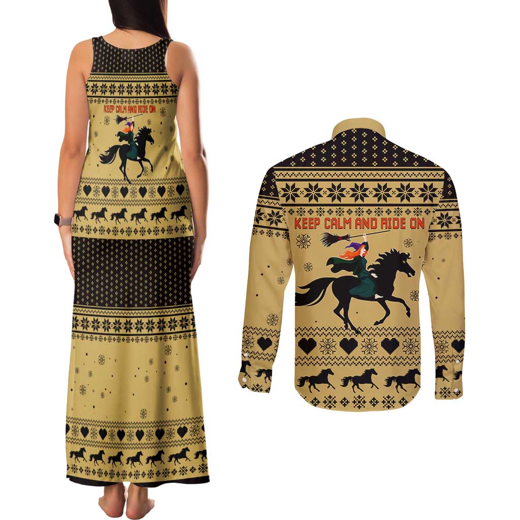 Horse Lover Christmas Christmas Couples Matching Tank Maxi Dress and Long Sleeve Button Shirt Xmas Holiday Patterns - Wonder Print Shop
