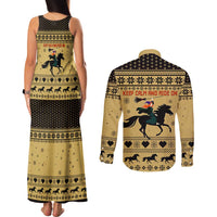 Horse Lover Christmas Christmas Couples Matching Tank Maxi Dress and Long Sleeve Button Shirt Xmas Holiday Patterns - Wonder Print Shop