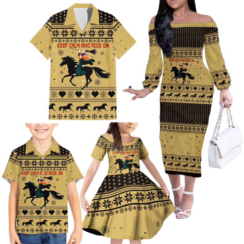 Horse Lover Christmas Christmas Family Matching Off The Shoulder Long Sleeve Dress and Hawaiian Shirt Xmas Holiday Patterns - Wonder Print Shop