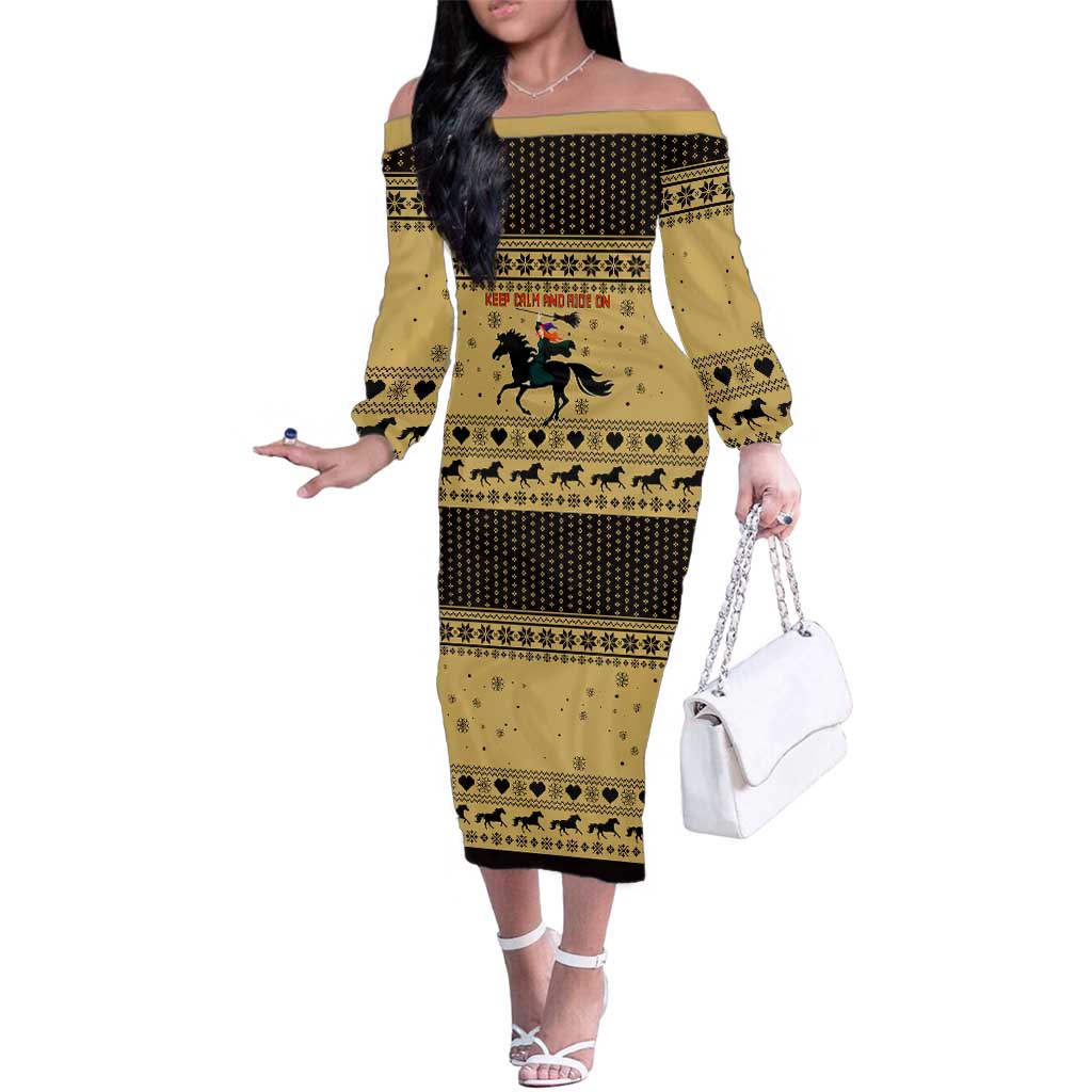 Horse Lover Christmas Christmas Family Matching Off The Shoulder Long Sleeve Dress and Hawaiian Shirt Xmas Holiday Patterns - Wonder Print Shop