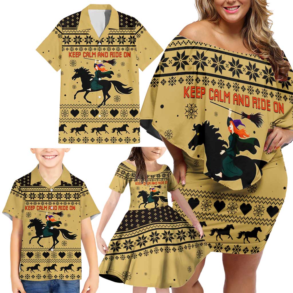 Horse Lover Christmas Christmas Family Matching Off Shoulder Short Dress and Hawaiian Shirt Xmas Holiday Patterns - Wonder Print Shop