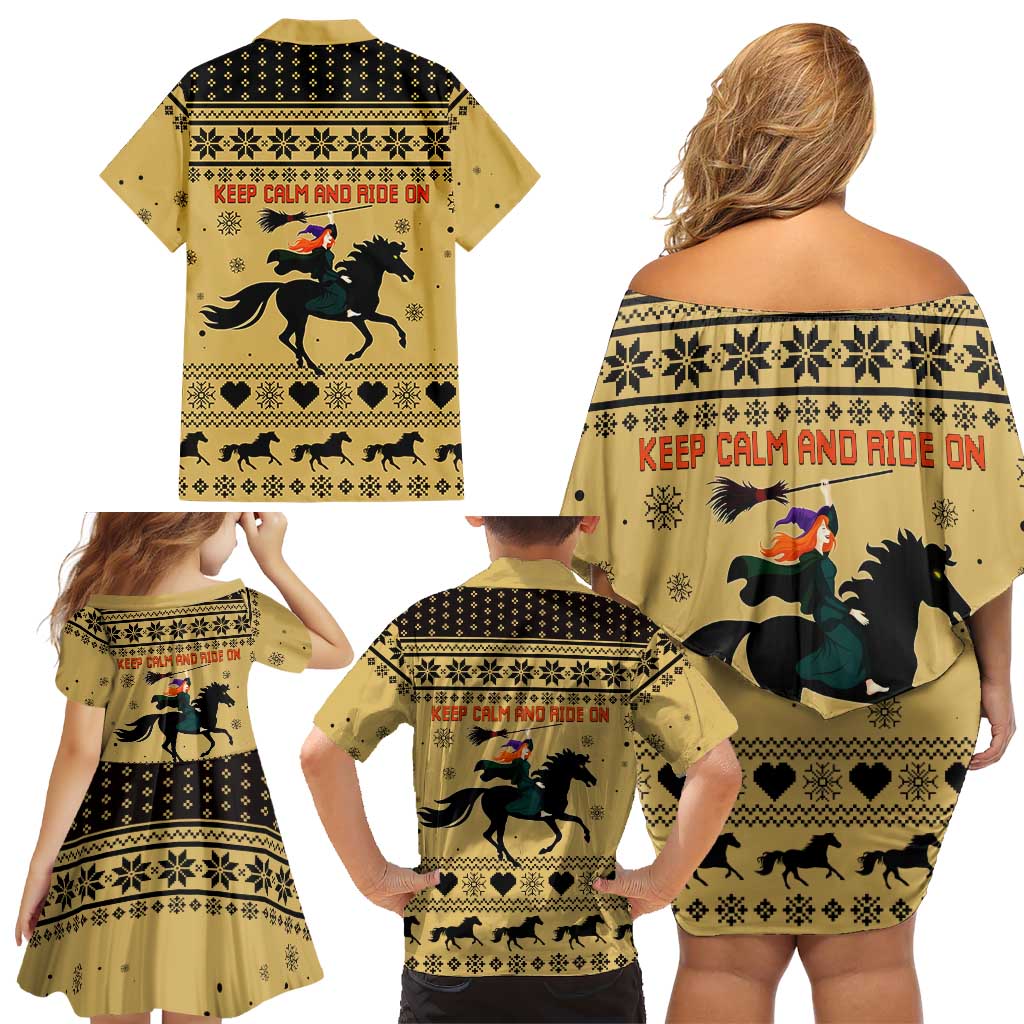 Horse Lover Christmas Christmas Family Matching Off Shoulder Short Dress and Hawaiian Shirt Xmas Holiday Patterns - Wonder Print Shop