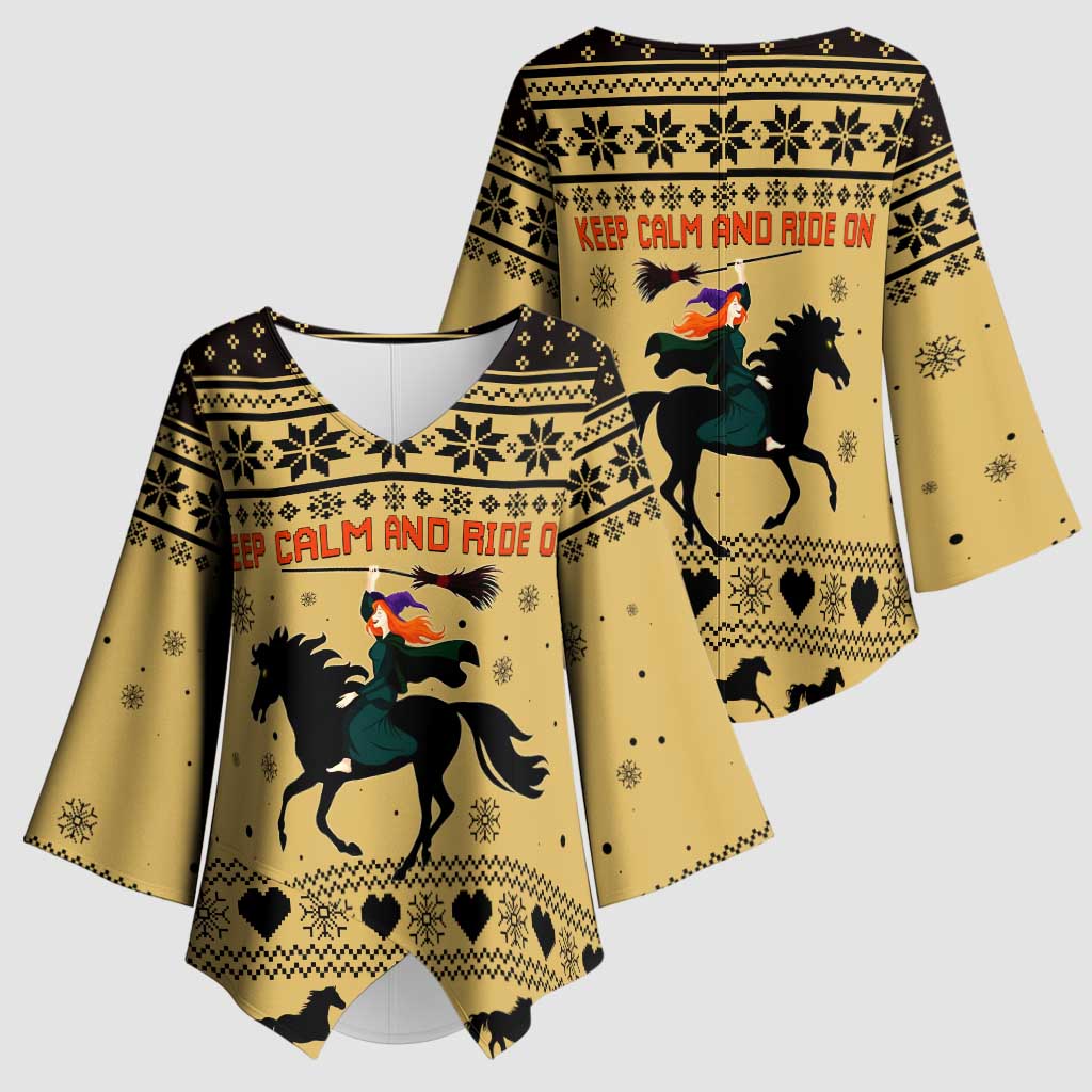 Horse Lover Christmas Christmas Kimono Sleeve Blouse Xmas Holiday Patterns - Wonder Print Shop