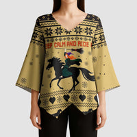 Horse Lover Christmas Christmas Kimono Sleeve Blouse Xmas Holiday Patterns - Wonder Print Shop