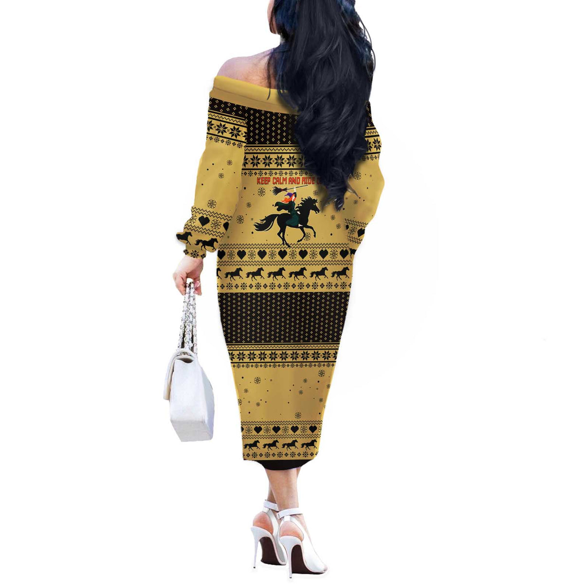 Horse Lover Christmas Christmas Off The Shoulder Long Sleeve Dress Xmas Holiday Patterns - Wonder Print Shop