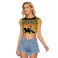 Horse Lover Christmas Christmas Raglan Cropped T Shirt Xmas Holiday Patterns - Wonder Print Shop