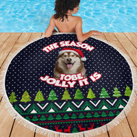 The Season To Be Jolly Siberian Husky Xmas Ball Christmas Beach Blanket Xmas Holiday Patterns - Wonder Print Shop