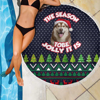 The Season To Be Jolly Siberian Husky Xmas Ball Christmas Beach Blanket Xmas Holiday Patterns - Wonder Print Shop