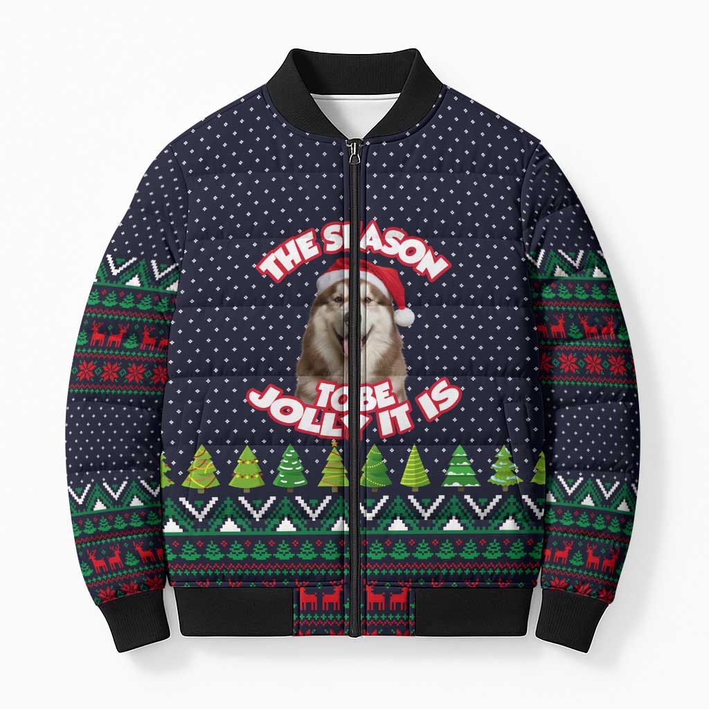 The Season To Be Jolly Siberian Husky Xmas Ball Christmas Bomber Puffer Jacket Xmas Holiday Patterns - Wonder Print Shop