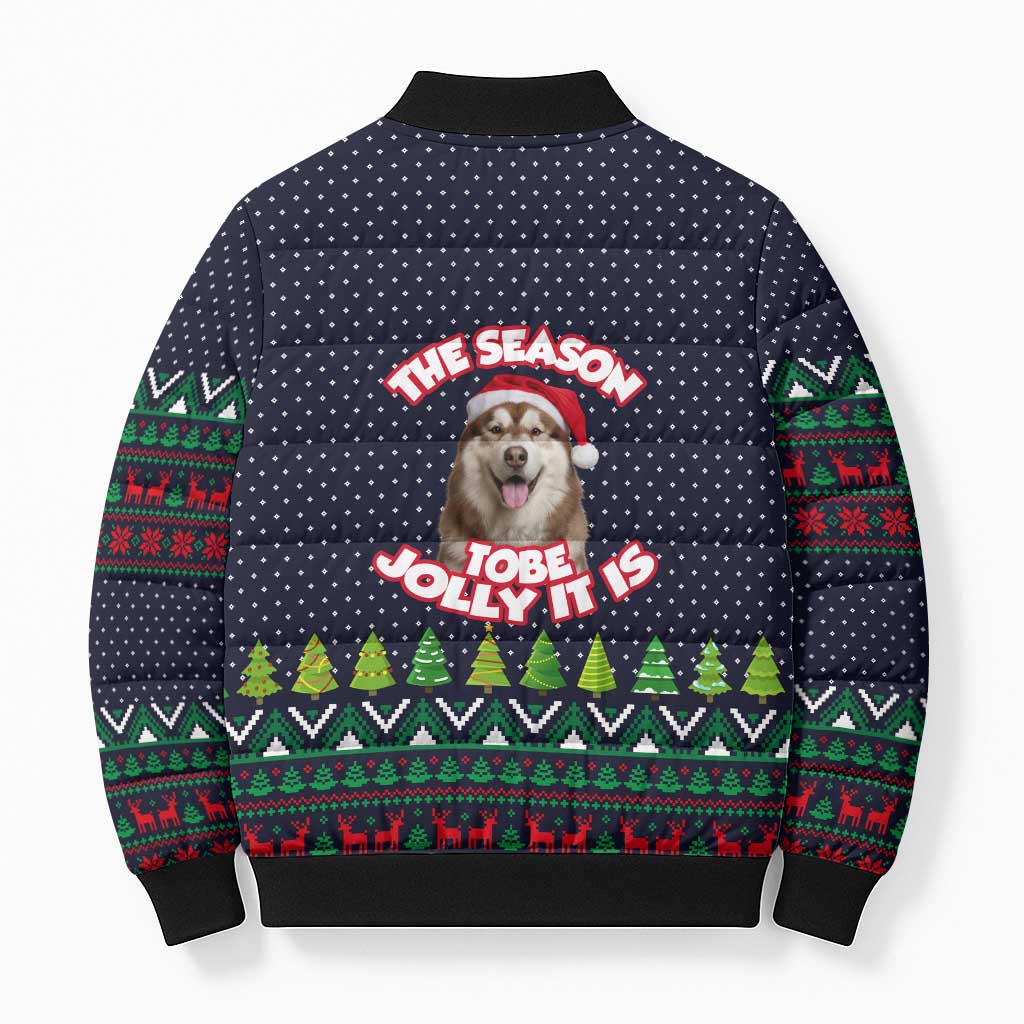 The Season To Be Jolly Siberian Husky Xmas Ball Christmas Bomber Puffer Jacket Xmas Holiday Patterns - Wonder Print Shop