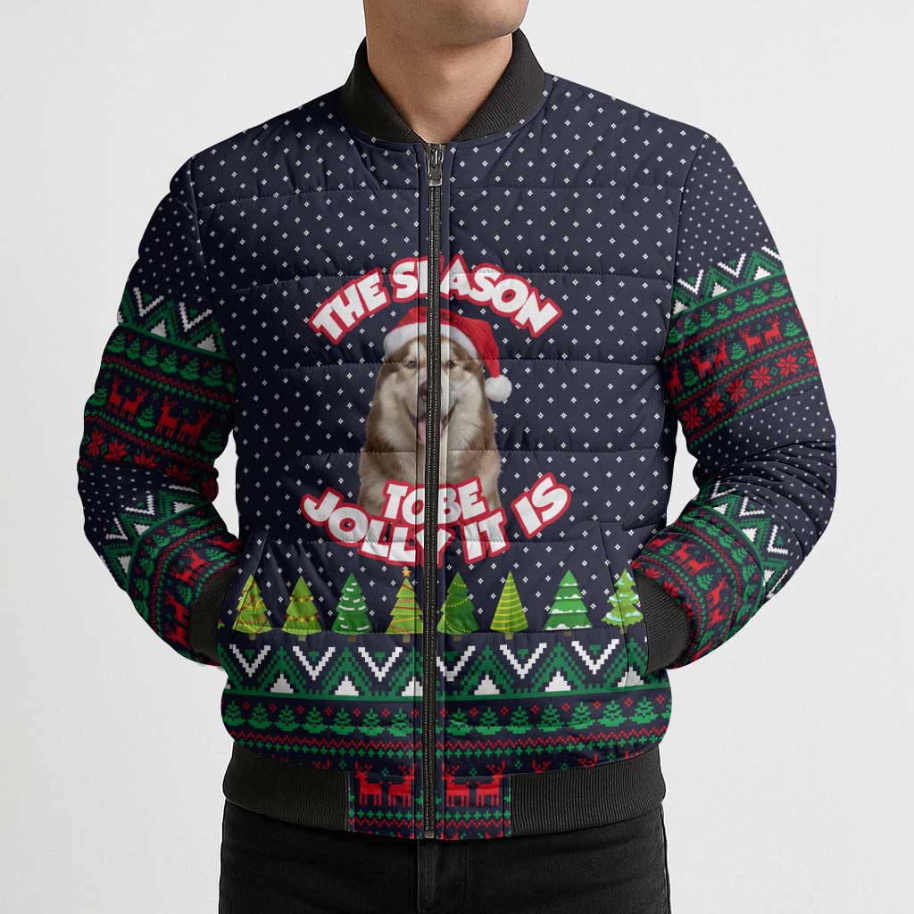 The Season To Be Jolly Siberian Husky Xmas Ball Christmas Bomber Puffer Jacket Xmas Holiday Patterns - Wonder Print Shop