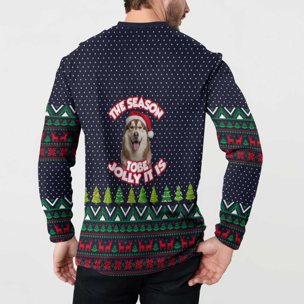 The Season To Be Jolly Siberian Husky Xmas Ball Christmas Button Sweatshirt Xmas Holiday Patterns - Wonder Print Shop