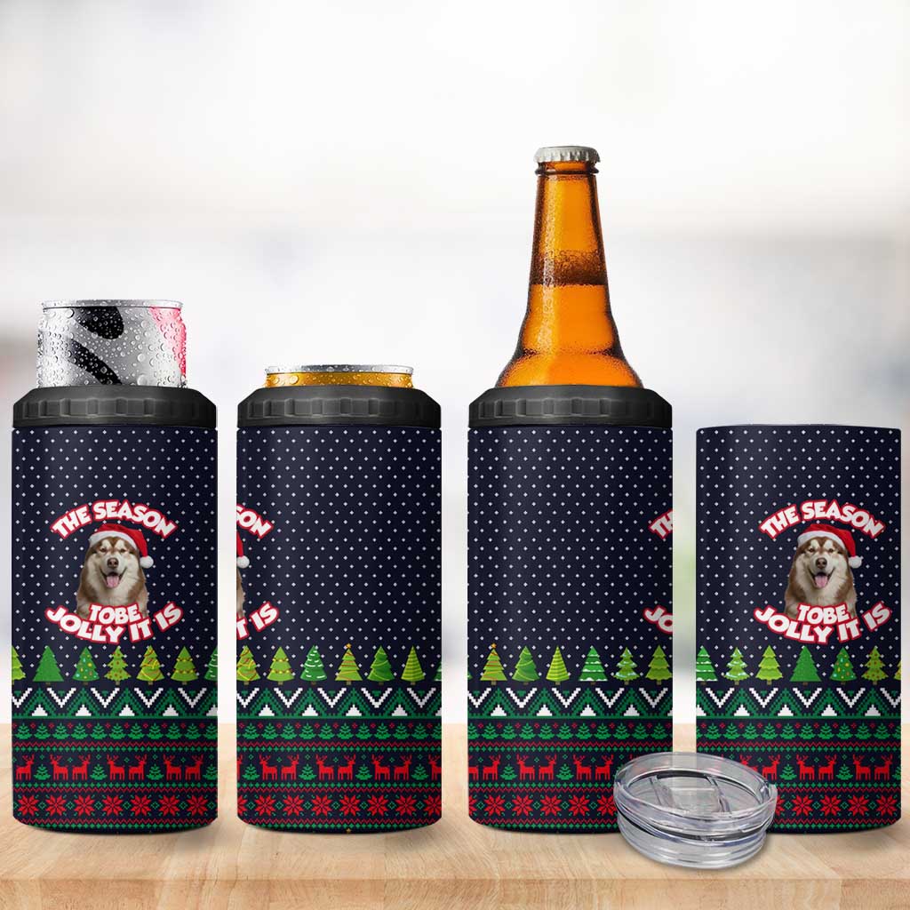 The Season To Be Jolly Siberian Husky Xmas Ball Christmas 4 in 1 Can Cooler Tumbler Xmas Holiday Patterns - Wonder Print Shop