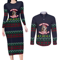 The Season To Be Jolly Siberian Husky Xmas Ball Christmas Couples Matching Long Sleeve Bodycon Dress and Long Sleeve Button Shirt Xmas Holiday Patterns - Wonder Print Shop