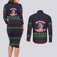 The Season To Be Jolly Siberian Husky Xmas Ball Christmas Couples Matching Long Sleeve Bodycon Dress and Long Sleeve Button Shirt Xmas Holiday Patterns - Wonder Print Shop