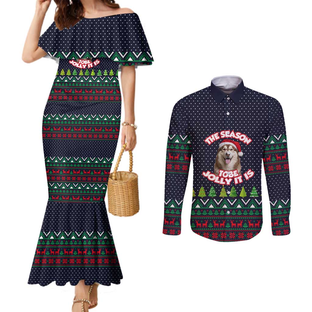 The Season To Be Jolly Siberian Husky Xmas Ball Christmas Couples Matching Mermaid Dress and Long Sleeve Button Shirt Xmas Holiday Patterns - Wonder Print Shop