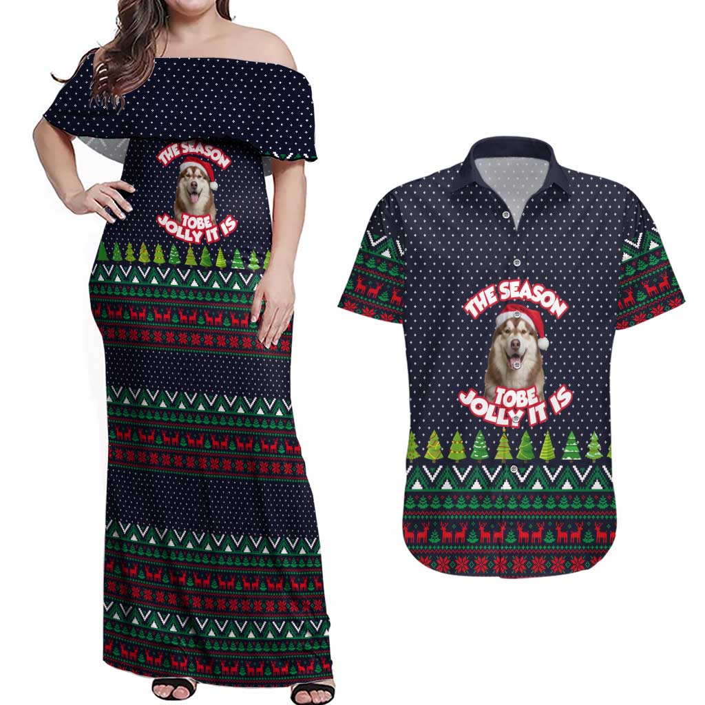 The Season To Be Jolly Siberian Husky Xmas Ball Christmas Couples Matching Off Shoulder Maxi Dress and Hawaiian Shirt Xmas Holiday Patterns - Wonder Print Shop