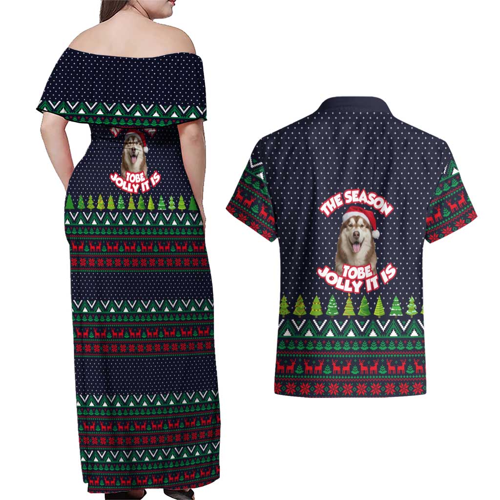 The Season To Be Jolly Siberian Husky Xmas Ball Christmas Couples Matching Off Shoulder Maxi Dress and Hawaiian Shirt Xmas Holiday Patterns - Wonder Print Shop