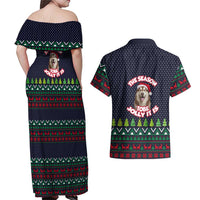 The Season To Be Jolly Siberian Husky Xmas Ball Christmas Couples Matching Off Shoulder Maxi Dress and Hawaiian Shirt Xmas Holiday Patterns - Wonder Print Shop