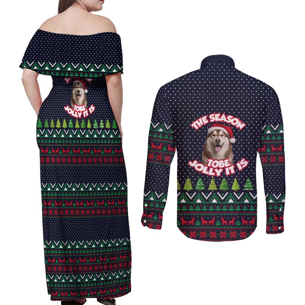 The Season To Be Jolly Siberian Husky Xmas Ball Christmas Couples Matching Off Shoulder Maxi Dress and Long Sleeve Button Shirt Xmas Holiday Patterns - Wonder Print Shop
