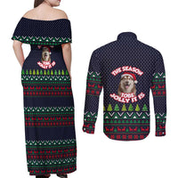 The Season To Be Jolly Siberian Husky Xmas Ball Christmas Couples Matching Off Shoulder Maxi Dress and Long Sleeve Button Shirt Xmas Holiday Patterns - Wonder Print Shop