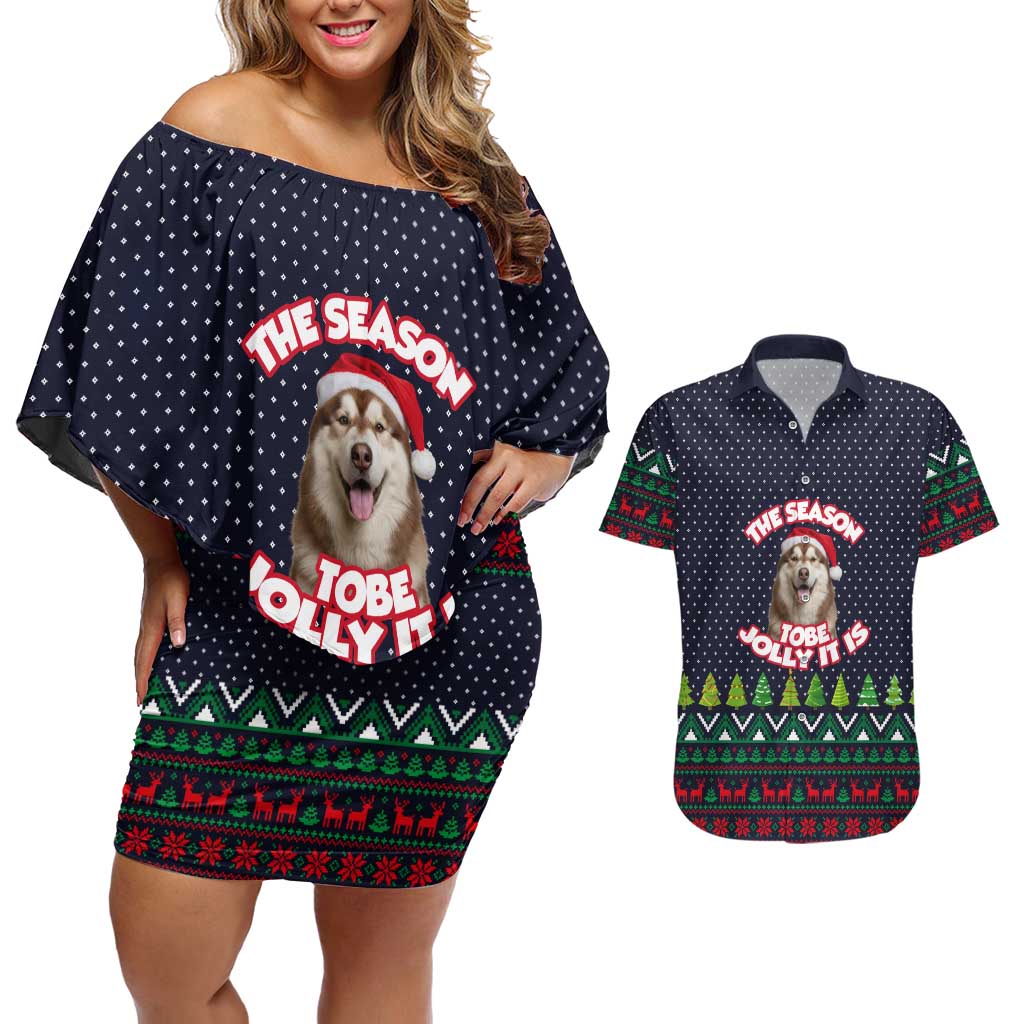 The Season To Be Jolly Siberian Husky Xmas Ball Christmas Couples Matching Off Shoulder Short Dress and Hawaiian Shirt Xmas Holiday Patterns - Wonder Print Shop
