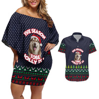 The Season To Be Jolly Siberian Husky Xmas Ball Christmas Couples Matching Off Shoulder Short Dress and Hawaiian Shirt Xmas Holiday Patterns - Wonder Print Shop