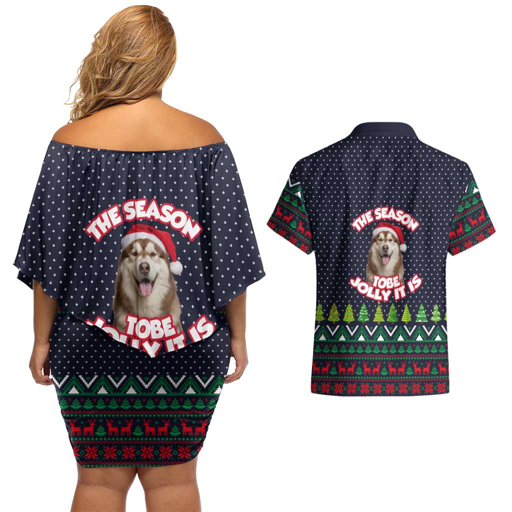 The Season To Be Jolly Siberian Husky Xmas Ball Christmas Couples Matching Off Shoulder Short Dress and Hawaiian Shirt Xmas Holiday Patterns - Wonder Print Shop