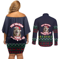 The Season To Be Jolly Siberian Husky Xmas Ball Christmas Couples Matching Off Shoulder Short Dress and Long Sleeve Button Shirt Xmas Holiday Patterns - Wonder Print Shop