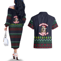The Season To Be Jolly Siberian Husky Xmas Ball Christmas Couples Matching Off The Shoulder Long Sleeve Dress and Hawaiian Shirt Xmas Holiday Patterns - Wonder Print Shop