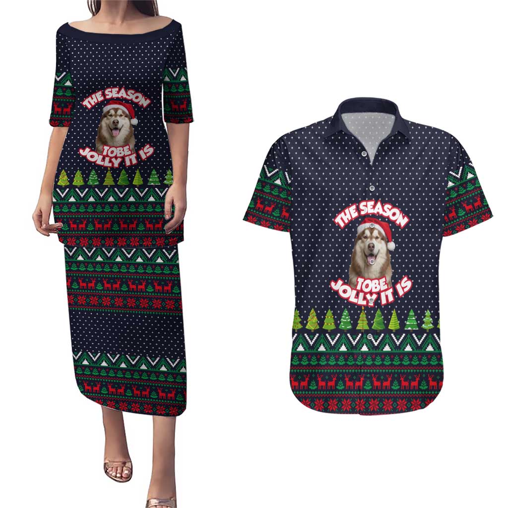 The Season To Be Jolly Siberian Husky Xmas Ball Christmas Couples Matching Puletasi and Hawaiian Shirt Xmas Holiday Patterns - Wonder Print Shop