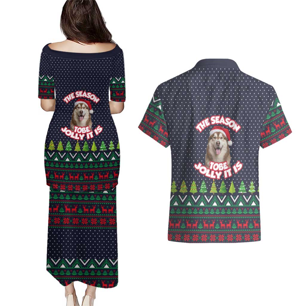 The Season To Be Jolly Siberian Husky Xmas Ball Christmas Couples Matching Puletasi and Hawaiian Shirt Xmas Holiday Patterns - Wonder Print Shop