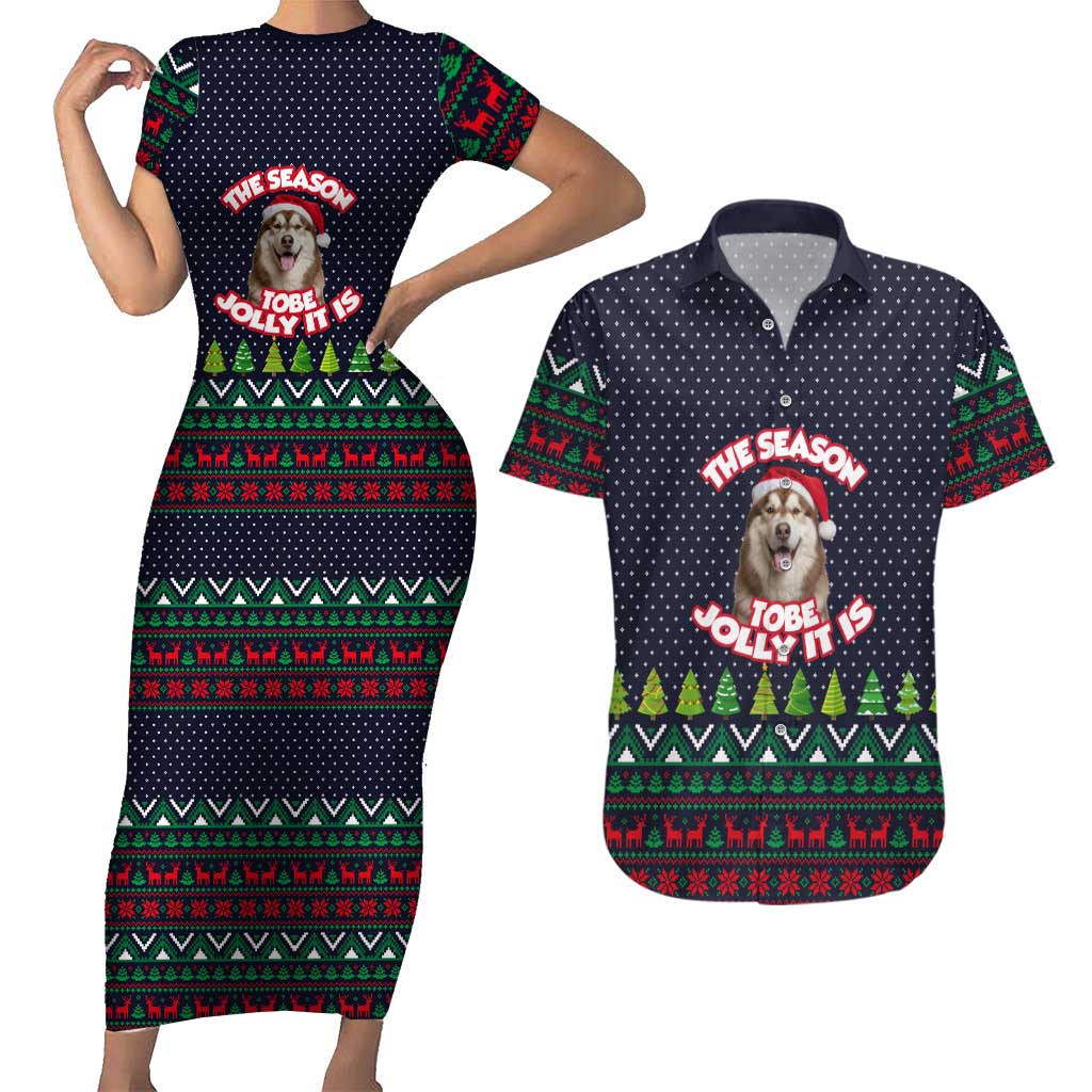 The Season To Be Jolly Siberian Husky Xmas Ball Christmas Couples Matching Short Sleeve Bodycon Dress and Hawaiian Shirt Xmas Holiday Patterns - Wonder Print Shop