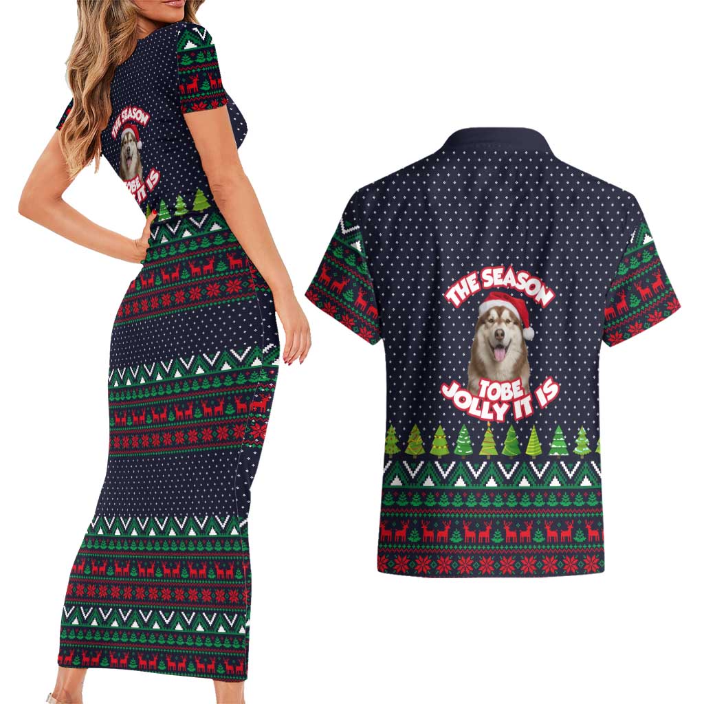 The Season To Be Jolly Siberian Husky Xmas Ball Christmas Couples Matching Short Sleeve Bodycon Dress and Hawaiian Shirt Xmas Holiday Patterns - Wonder Print Shop