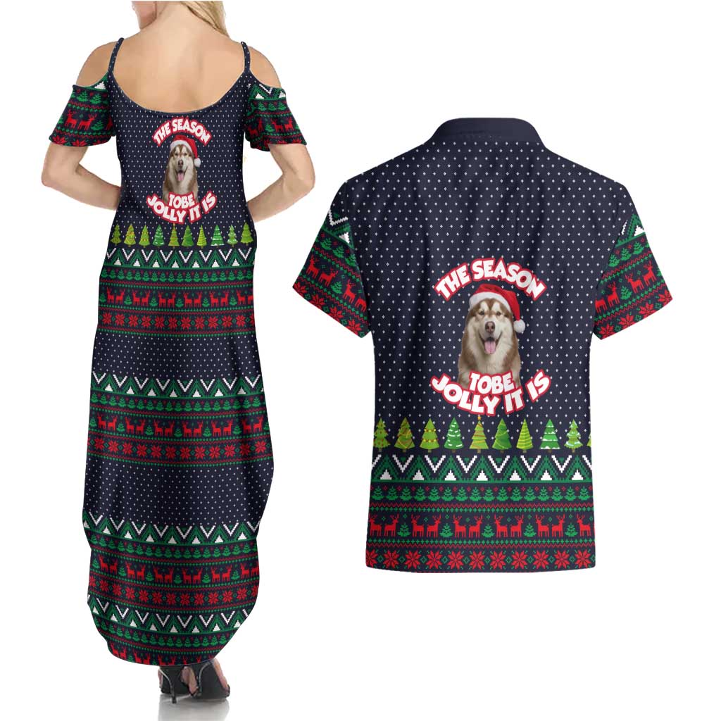 The Season To Be Jolly Siberian Husky Xmas Ball Christmas Couples Matching Summer Maxi Dress and Hawaiian Shirt Xmas Holiday Patterns - Wonder Print Shop
