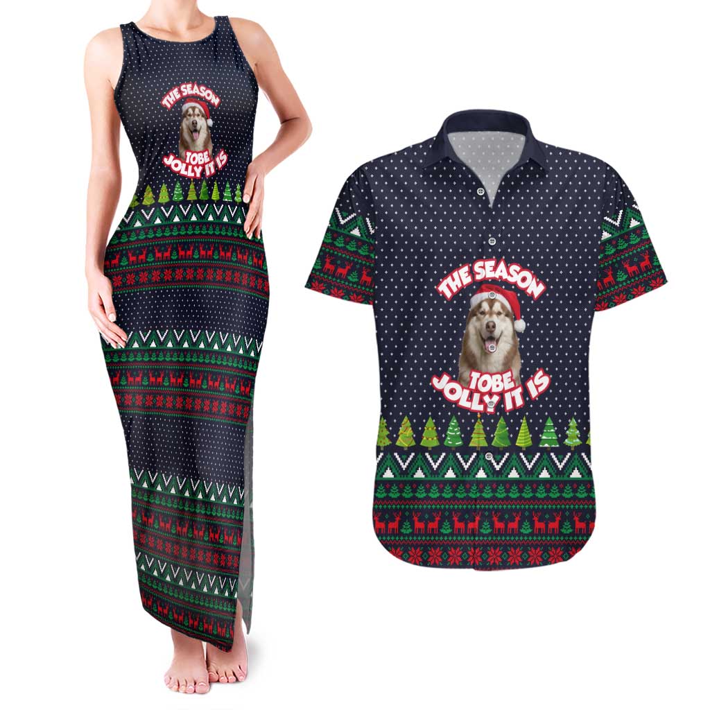 The Season To Be Jolly Siberian Husky Xmas Ball Christmas Couples Matching Tank Maxi Dress and Hawaiian Shirt Xmas Holiday Patterns - Wonder Print Shop