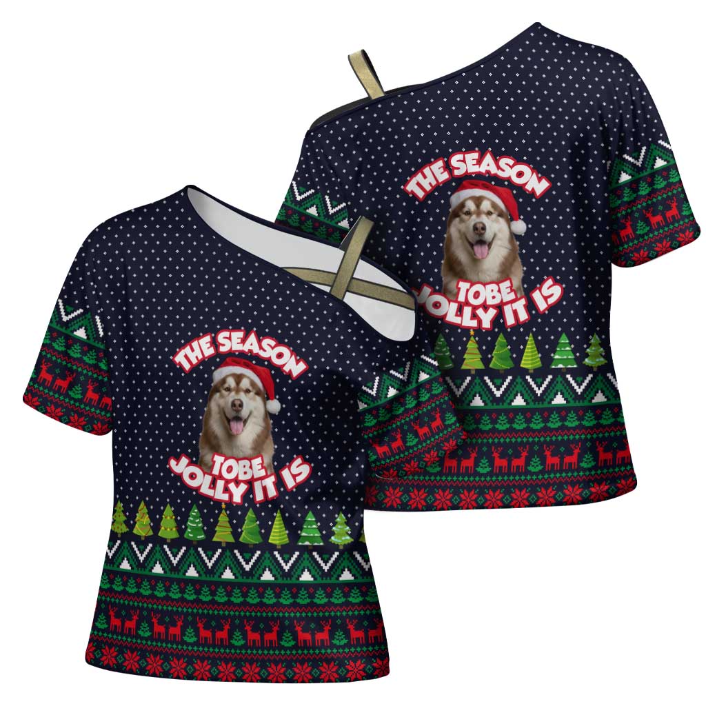 The Season To Be Jolly Siberian Husky Xmas Ball Christmas Cross Shoulder Shirt Xmas Holiday Patterns - Wonder Print Shop