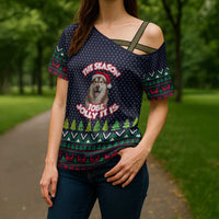 The Season To Be Jolly Siberian Husky Xmas Ball Christmas Cross Shoulder Shirt Xmas Holiday Patterns - Wonder Print Shop