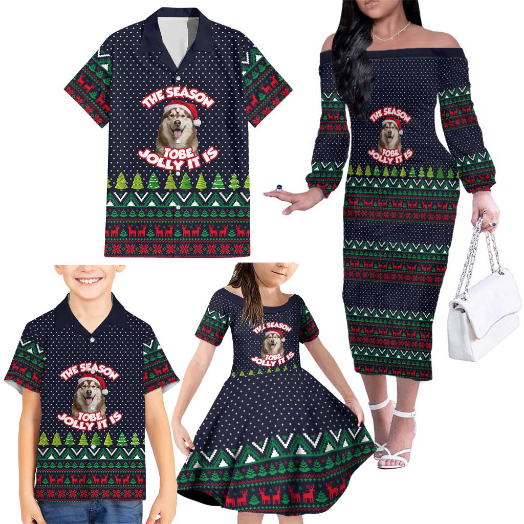 The Season To Be Jolly Siberian Husky Xmas Ball Christmas Family Matching Off The Shoulder Long Sleeve Dress and Hawaiian Shirt Xmas Holiday Patterns - Wonder Print Shop