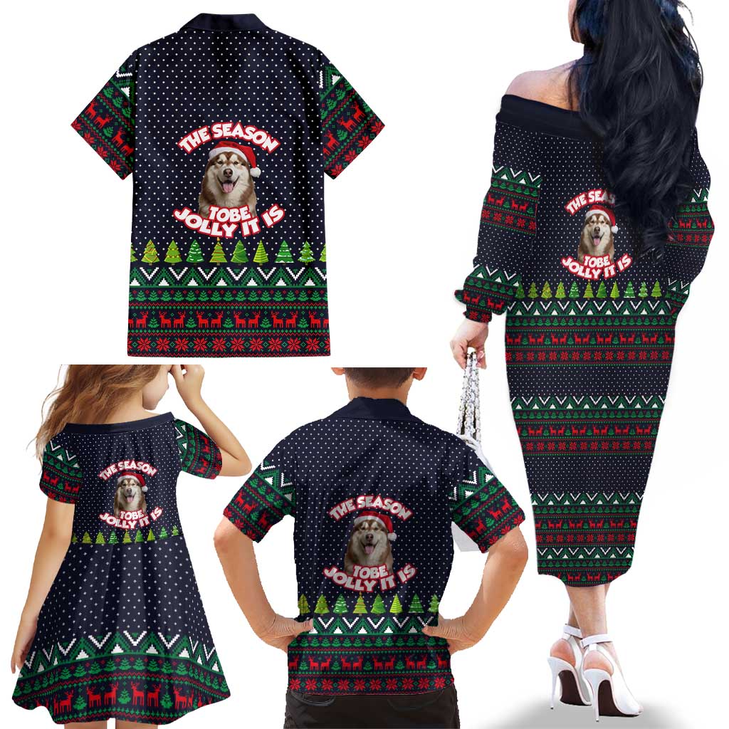 The Season To Be Jolly Siberian Husky Xmas Ball Christmas Family Matching Off The Shoulder Long Sleeve Dress and Hawaiian Shirt Xmas Holiday Patterns - Wonder Print Shop